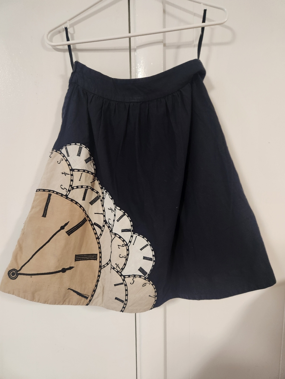 Anthropology Navy Blue A-Line Skirt with Clock Print Size S ( Fit 4)
